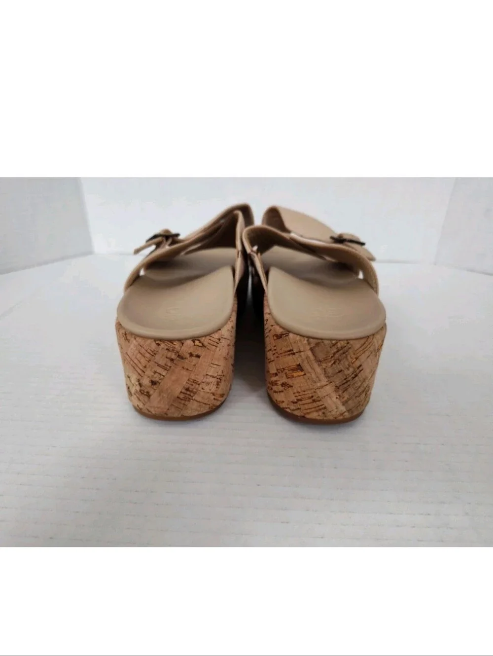 Abeo Dylan Solstice Criss Cross Leather Slide Sandals Beige Size 9.5 Cork Wedge